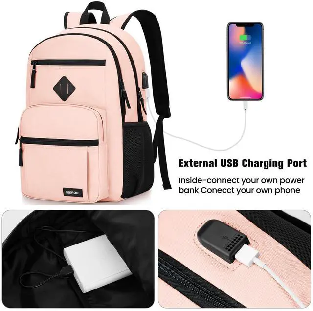 Alt view image 5 of 5 - BIKROD Backpack for Girls Women, School Backpack for Teen Boys, Lightweight Casual High School Bookbag, Daily-use Travel Laptop Backpack with USB Charging Port Fits 15.6 Inch Notebook