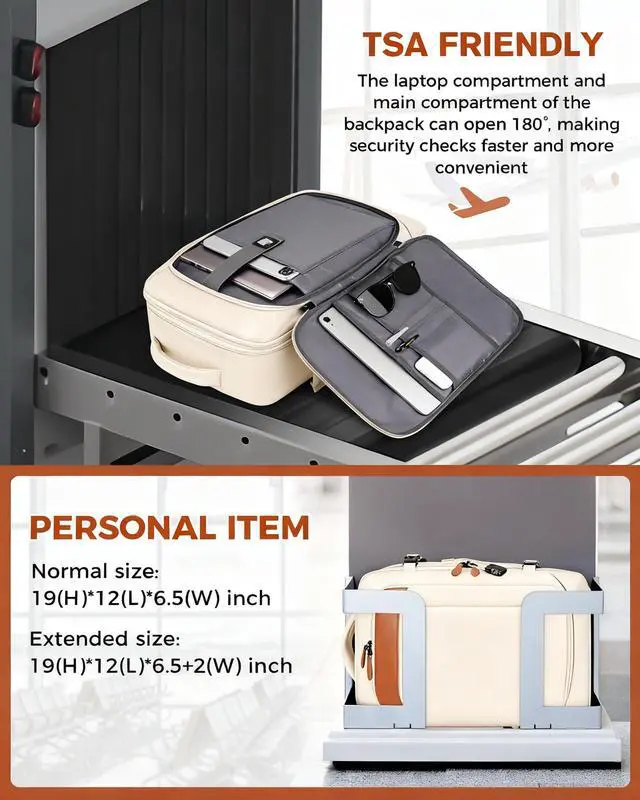 Alt view image 4 of 5 - Vancropak Travel Backpack for Women, Airline Approved Carry On Backpack with 3 Packing Cubes, Expandable Large 40L Travel Bag fits 17" Laptop, Anti Theft Luggage Suitcase Weekend Daypack, White Brown