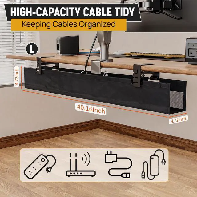 Alt view image 2 of 5 - Under Desk Cable Management Tray, No Drill Standing Desk Wire Cable Management Tray, 40 Inch Cord Organizer for Office/Home/Game Rooms