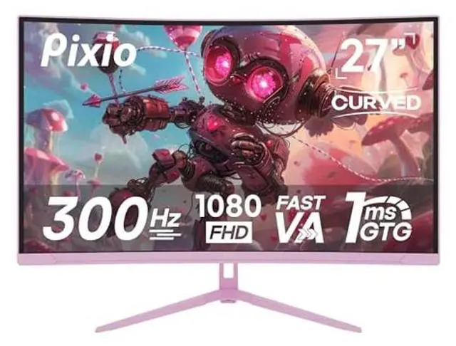 Main image of Pixio PXC279 Wave Pink 27 inch 300Hz Refresh Rate FHD 1080p Resolution 1650R Curved Fast VA Panel 1ms GTG Response Time Adaptive Sync HDR Curved Gaming Monitor