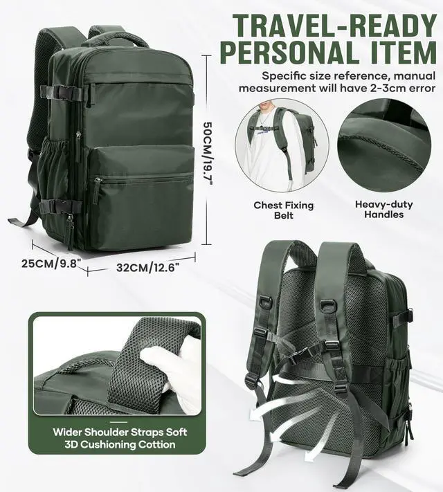 Alt view image 2 of 5 - Large Vacuum Travel Backpack with Pump for Women, Personal Item Carry on Backpacks Flight Approved 18x14x8 inches for Men,Laptop Waterproof Work Compression bags Casual Daypack,BrownGreen