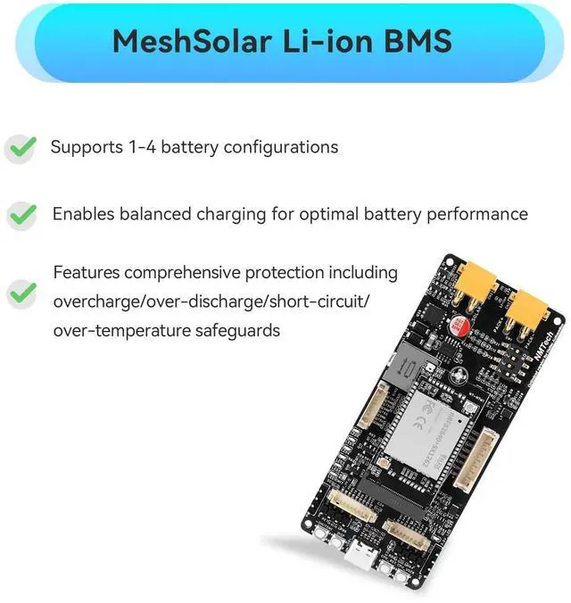 Alt view image 2 of 5 - YELUFT MeshSolar Lithium Ion BMS BLE/LoRa Connectivity Dev Board, nRF52840 MCU SX1262 LoRa Chip Supports Bluetooth & 915MHz LoRa Compatible with Meshtastic
