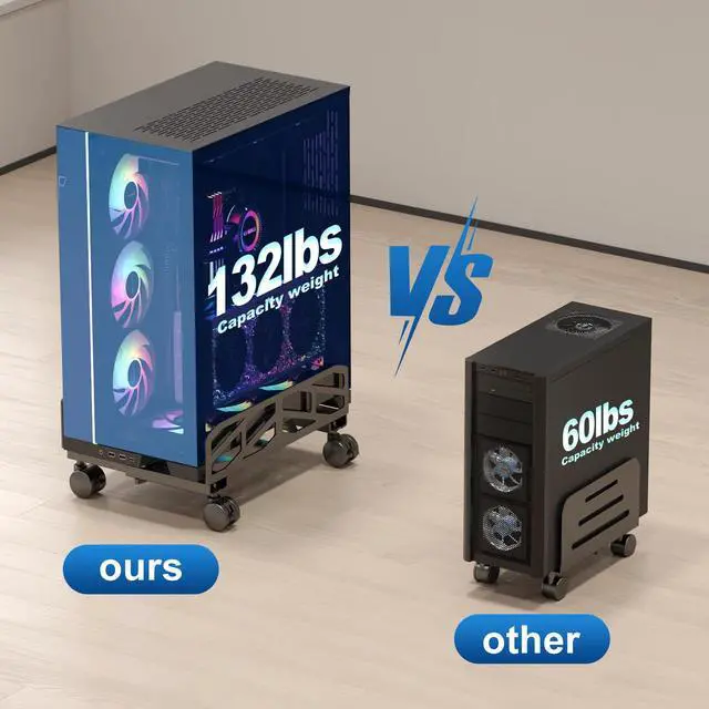 Alt view image 4 of 5 - Pholiten Adjustable Computer Tower Stand,7.28 to 11.81 inch Wide Steel CPU Stand with 4 Rolling Caster Wheels,Under Desk CPU Holder PC Floor Cart PC Riser,132lbs Capacity Weight