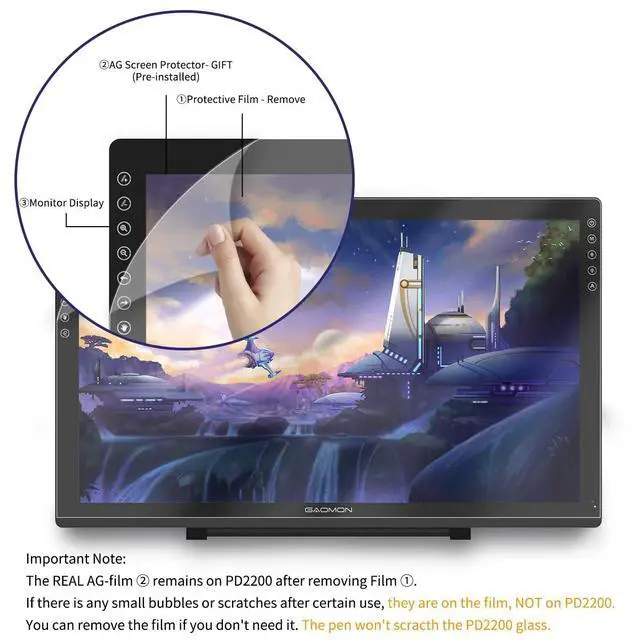 Alt view image 4 of 5 - GAOMON PD2200 Drawing Tablet with Screen, Full-Laminated Digital Art Tablet with 8 Touch Buttons, Battery-Free Stylus, Tilt, 130% sRGB, 21.5 inch Graphics Tablet with Stand for Mac, Windows PC