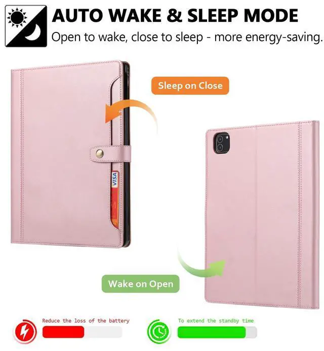 Alt view image 2 of 5 - Folio Case for iPad Air 11" 2025 2024/Air 10.9"/iPad Pro 11 2018-2022, TECHCIRCLE Vegan Leather Folding Stand [Pencil Holder] Soft TPU Shell Protective Smart Cover with Card Slots & Pockets, Rose Gold