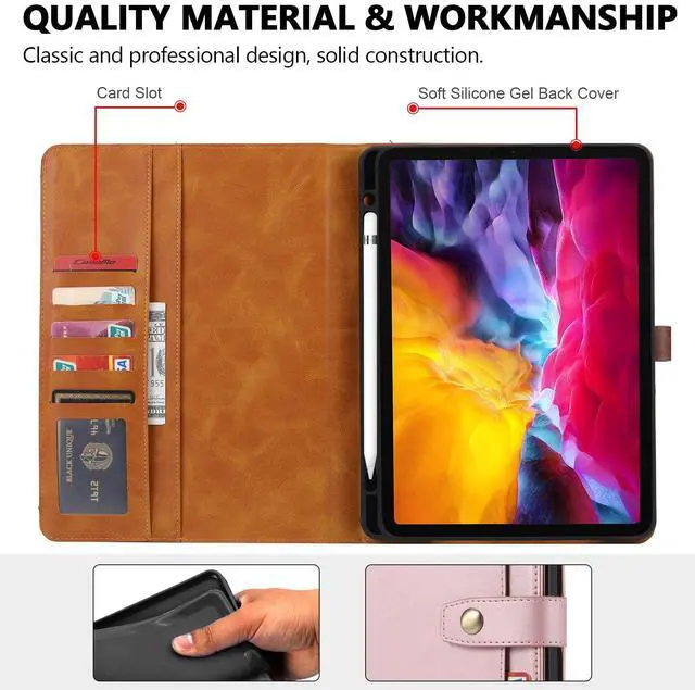 Alt view image 3 of 5 - Folio Case for iPad Air 11" 2025 2024/Air 10.9"/iPad Pro 11 2018-2022, TECHCIRCLE Vegan Leather Folding Stand [Pencil Holder] Soft TPU Shell Protective Smart Cover with Card Slots & Pockets, Rose Gold