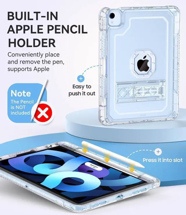 Alt view image 4 of 5 - ZoneFoker Case for iPad Air 5th/ 4th Generation Case (2022/2020) 10.9'', for iPad Pro 11 Inch (4th/3rd/2nd/1st Gen), Hard Sturdy Slim Cover for iPad Air 5 4 th with Pencil Holder/Stand, Clear