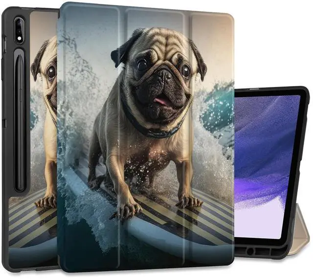 Main image of Yebiseven Case for 12.4 inch Samsung Galaxy Tab S8 Plus 2022/S7 Plus 2020/S7 FE 2021, Shockproof Protective Tablet Case with Auto Wake/Sleep & Trifold Stand & S Pen Holder, Dog Surfing