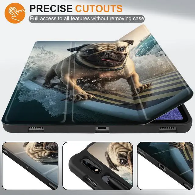 Alt view image 5 of 5 - Yebiseven Case for 12.4 inch Samsung Galaxy Tab S8 Plus 2022/S7 Plus 2020/S7 FE 2021, Shockproof Protective Tablet Case with Auto Wake/Sleep & Trifold Stand & S Pen Holder, Dog Surfing