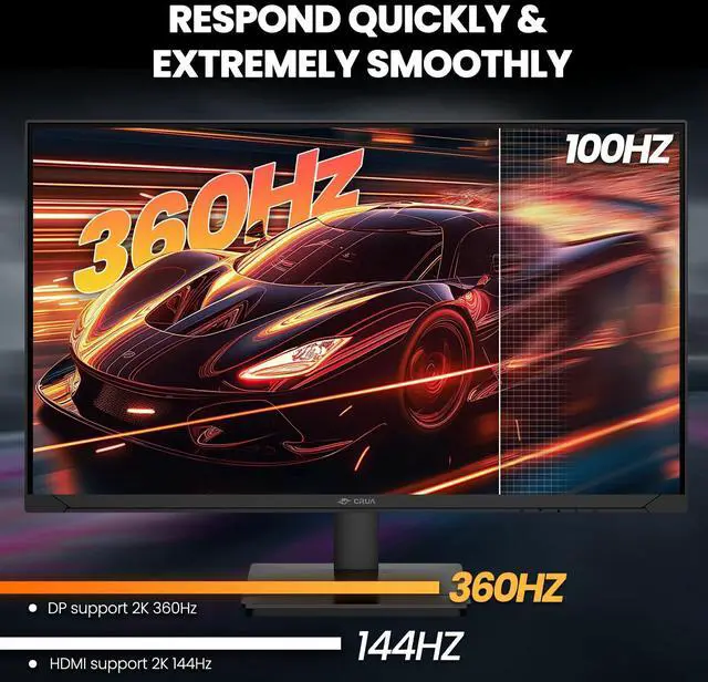 Alt view image 4 of 5 - CRUA 27'' Gaming Monitor 360HZ 2k 1440P 120%sRGB IPS Computer Display Screen, Height/Pivot/Swivel/Tilt Adjustable Vertical Monitor Support FreeSync,Built in Speaker, PIP&PBP, DP1.4&HDMI2.1, Wall Mount