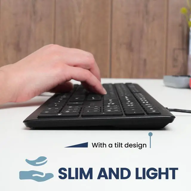 Alt view image 3 of 5 - Perixx PERIBOARD-210II US Wired Full-Size USB Keyboard with Quiet Scissor Keys for Desktop, Laptop, and Tablet - Black - US English