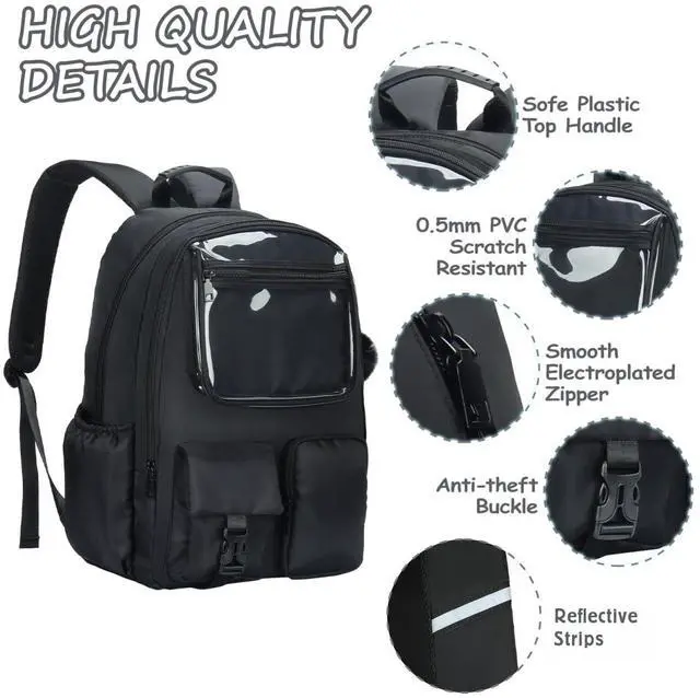 Alt view image 3 of 5 - Ocbabe Kids Backpack for Girls Bookbag College Middle High School Bag for Student Black Plain Ita Bag