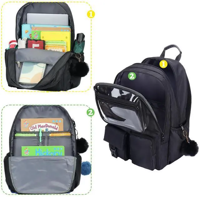 Alt view image 5 of 5 - Ocbabe Kids Backpack for Girls Bookbag College Middle High School Bag for Student Black Plain Ita Bag