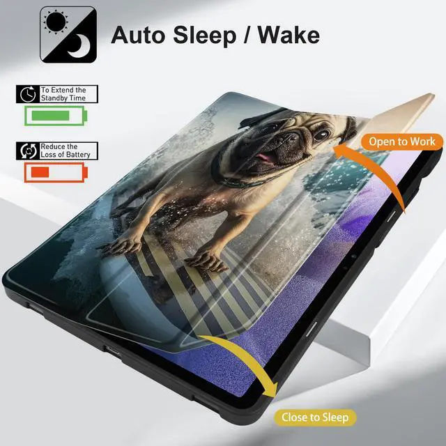 Alt view image 4 of 5 - Yebiseven Case for 12.4 inch Samsung Galaxy Tab S8 Plus 2022/S7 Plus 2020/S7 FE 2021, Shockproof Protective Tablet Case with Auto Wake/Sleep & Trifold Stand & S Pen Holder, Dog Surfing