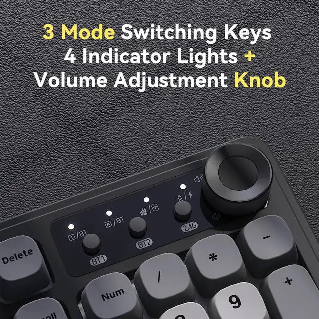 Alt view image 3 of 5 - Ajazz AF98Plus Tri-Mode Office Keyboard with Knobs, 4000mAh Battery, Ergonomic, RGB Lighting, Multimedia Function Keys for Windows Vista/XP/7/8/10/11, Mac, Andord.