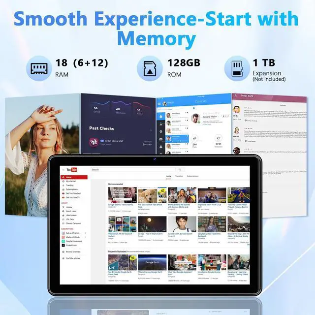 Alt view image 2 of 5 - Aobante 10 Inch Tablet, Android 15 Tablets with 18GB RAM+128GB ROM(Expand to 1TB), Octa Core 1280 * 800 IPS HD Display, 6000mAh Battery, Dual 5MP+8MP Camera, 5G/2.4G WiFi