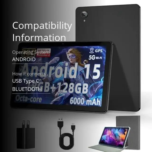 Alt view image 3 of 5 - Aobante 10 Inch Tablet, Android 15 Tablets with 18GB RAM+128GB ROM(Expand to 1TB), Octa Core 1280 * 800 IPS HD Display, 6000mAh Battery, Dual 5MP+8MP Camera, 5G/2.4G WiFi