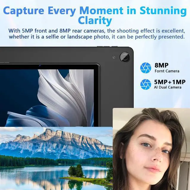 Alt view image 4 of 5 - Aobante 10 Inch Tablet, Android 15 Tablets with 18GB RAM+128GB ROM(Expand to 1TB), Octa Core 1280 * 800 IPS HD Display, 6000mAh Battery, Dual 5MP+8MP Camera, 5G/2.4G WiFi