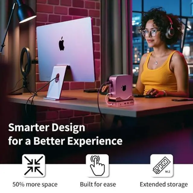 Alt view image 2 of 5 - Phixero M4 Mac mini Dock with NVMe SSD Enclosure, 6-in-1 Aluminum Stand hub, 10Gbps USB-A, SD/TF Reader, Space-Saving Design.