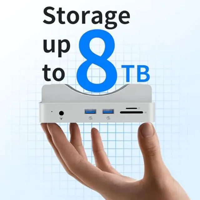 Alt view image 5 of 5 - Phixero M4 Mac mini Dock with NVMe SSD Enclosure, 6-in-1 Aluminum Stand hub, 10Gbps USB-A, SD/TF Reader, Space-Saving Design.