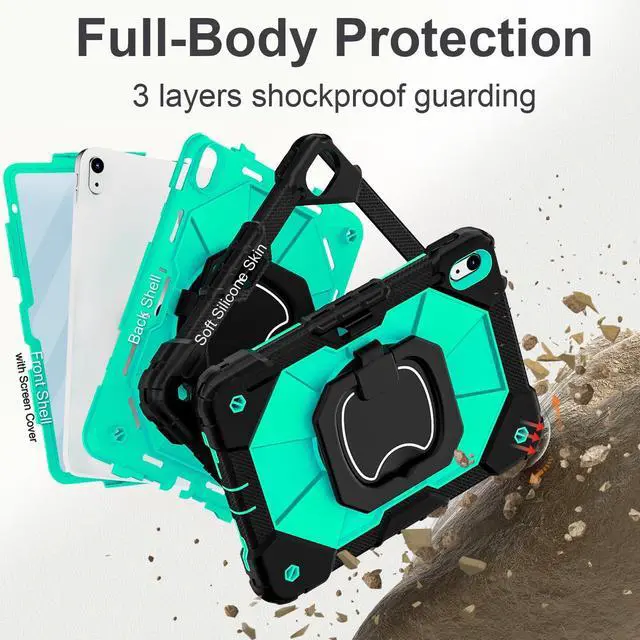 Alt view image 4 of 4 - Dteck Case for iPad (A16) 11th Generation 11" 2025/10th Gen 10.9" 2022: With 2 Replaceable Front Covers, Military-Grade Drop-Proof Silicone Cover, Built-in Screen Protector, Shoulder Strap, Mint Green