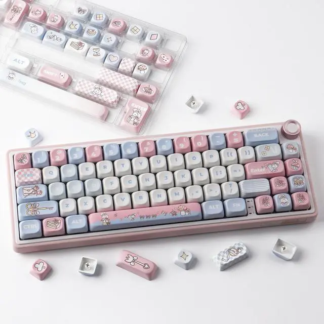 Alt view image 3 of 5 - TYRIXKI PBT Keycaps 134 Keys MOA Profile Cute Keycaps Dye-Sublimation Alice Bunny Keycap Set Custom Keycap for Cherry Gateron MX Swithes Mechanical Keyboards