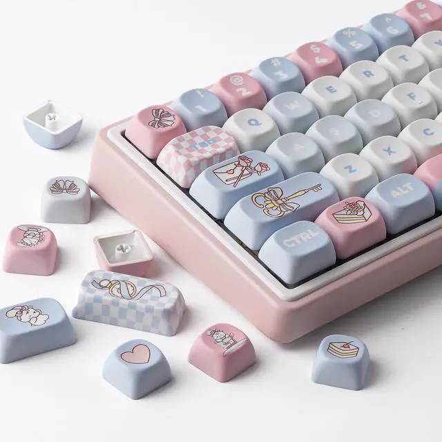Alt view image 5 of 5 - TYRIXKI PBT Keycaps 134 Keys MOA Profile Cute Keycaps Dye-Sublimation Alice Bunny Keycap Set Custom Keycap for Cherry Gateron MX Swithes Mechanical Keyboards