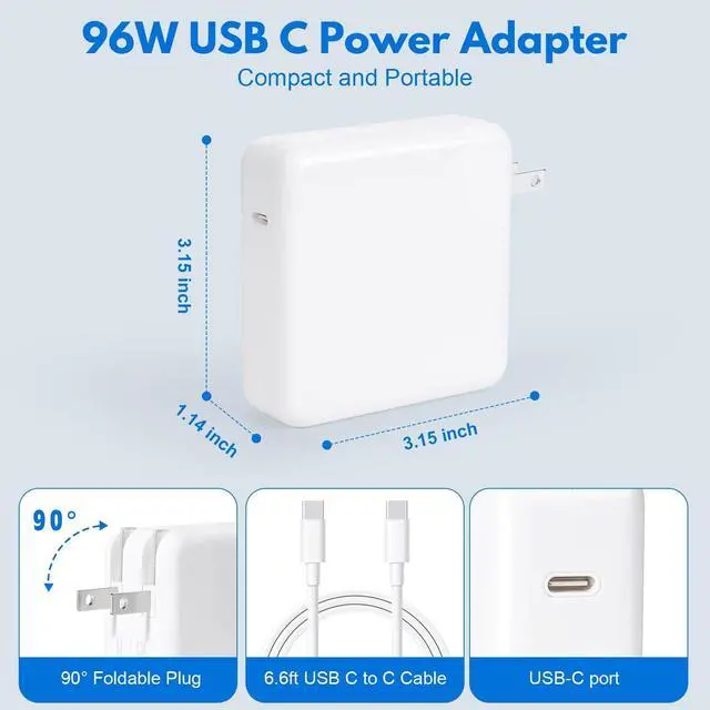 Alt view image 2 of 5 - 96W USB-C Fast Charger fast charger compatible with Mac Book Air/Pro, 13/14/15/16-inch M3 M2 M1 2023/2022/2021/2020/2019/2018,for iPhone/15/16/17/iPad, and all USB-C devices, includes a 6.6-foot cable