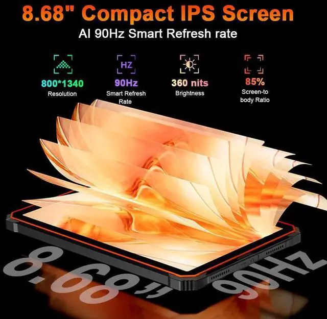 Alt view image 3 of 5 - Blackview Active 5 AI Rugged Tablet 2025,8.68" HD+ 90Hz Android 15 Waterproof Tablet,24GB+128GB/2TB,16MP+13MP,6600mAh Battery,4G Dual SIM/IP68/NFC/OTG/GPS (Black)