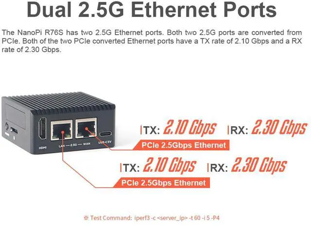 Alt view image 3 of 5 - NanoPi R76S Mini Router, RK3576 Octa-Core SoC with 6TOPS NPU AI Model, LPDDR4X 4GB RAM 32GB eMMC, Dual 2.5G Ethernet, Support M.2 Wi-Fi Module (with M.2 WiFi, LPDDR4X 4GB, Power Kit)