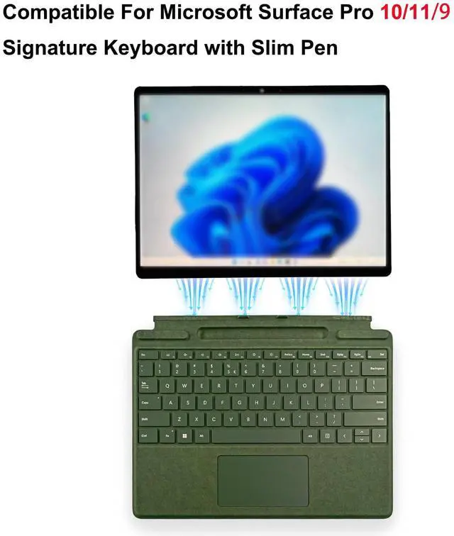 Alt view image 2 of 5 - Pro 10 Signature Keyboard with Slim Pen Compatible with Microsoft Surface Pro 10/11 Signature Keyboard with Slim Pen,for Microsoft Surface Pro 11/9 Signature Keyboard with Slim Pen(Green)