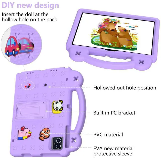Alt view image 3 of 5 - Dteck Case for Onn 10.1" Tablet 2024 Gen 4, Cartoon Panda Shockproof Rugged Lightweight Convertible Stand Handles Kids Friendly Case for Onn 10.1 inch 4 Gen Tablet 2024 (Model:100135925),Lightpurple