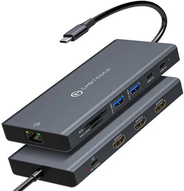 Main image of DGYBDFC USB C Laptop Docking Station 3 Monitors 100W PD 4K60Hz 12 in 1 Triple HDMI Docking Station Dual Monitor USB C Hub Multiple Adapter, 2xUSB-C 3.2, 2xUSB-A 3.0, SD Card Slot, 1000Mbps Ethernet