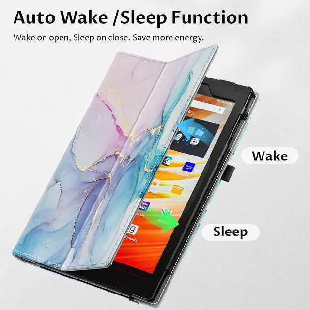 Alt view image 3 of 5 - VORI Case for All-New Amazon Kindle Fire HD 10 Tablet (13th/11th Generation 2023/2021 Release) and Fire HD 10 Plus - Slim Folding Stand Folio Cover with Auto Wake/Sleep & Hand Strap, Dreamy Marble