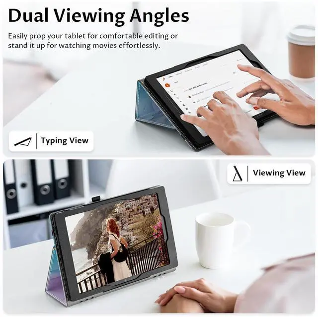 Alt view image 4 of 5 - VORI Case for All-New Amazon Kindle Fire HD 10 Tablet (13th/11th Generation 2023/2021 Release) and Fire HD 10 Plus - Slim Folding Stand Folio Cover with Auto Wake/Sleep & Hand Strap, Dreamy Marble