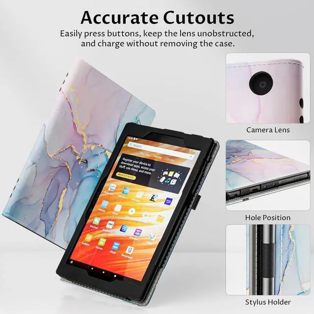 Alt view image 5 of 5 - VORI Case for All-New Amazon Kindle Fire HD 10 Tablet (13th/11th Generation 2023/2021 Release) and Fire HD 10 Plus - Slim Folding Stand Folio Cover with Auto Wake/Sleep & Hand Strap, Dreamy Marble