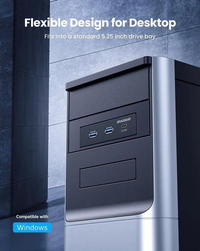 Alt view image 3 of 5 - GRAUGEAR 5.25 Inch Internal USB Hub Front Panel  USBC 20Gbps + 2X USBA 5Gbps, Dual 2.5 SSD/HDD Bays, Fits 5.25 Bay, USB 3.2 A-Key 20-Pin & USB3.0 19Pin Headers, PC Case Desktop Expansion