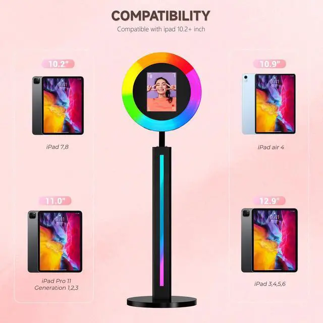 Alt view image 2 of 5 - Portable iPad Photo Booth Compatible with Any iPad, 2 Months ChackTok VIP, Selfie Photo Booth with Adjustable Ring Light and Flight Case,RGB Music Sync Light, for Weddings, Parties, Events