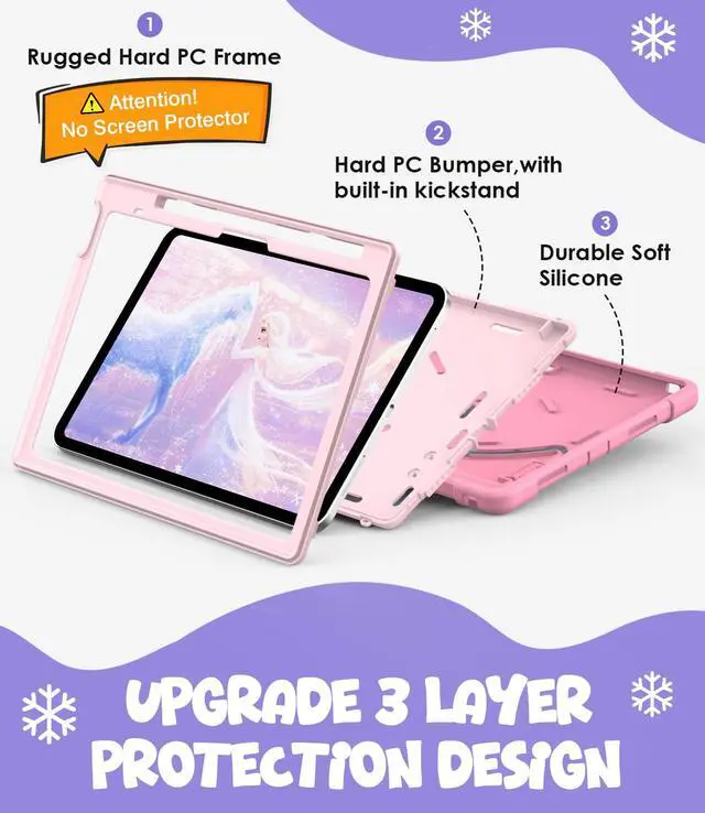 Alt view image 3 of 5 - MARIWIVI Case for iPad (A16) 11th Gen 11 inch 2025/ iPad 10th Generation 10.9 inch 2022 with Pencil Holder/Kickstand, Kid Friendly Shockproof Protective Cover for iPad 11th/ 10th Gen (Pink+LP+Pink)