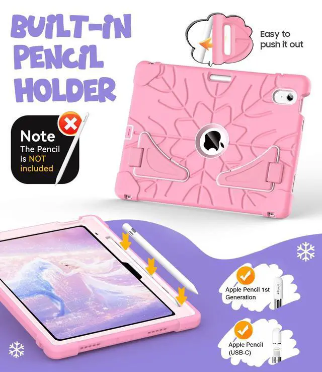 Alt view image 5 of 5 - MARIWIVI Case for iPad (A16) 11th Gen 11 inch 2025/ iPad 10th Generation 10.9 inch 2022 with Pencil Holder/Kickstand, Kid Friendly Shockproof Protective Cover for iPad 11th/ 10th Gen (Pink+LP+Pink)