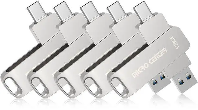 Main image of Micro Center SuperSpeed 5 Pack 128GB Dual USB 3.2 Gen 1 Type-C Thumb Drive, OTG Type A Swivel Metal Flash Drive Memory Storage Stick for Android Phones Tablets Mac Laptop