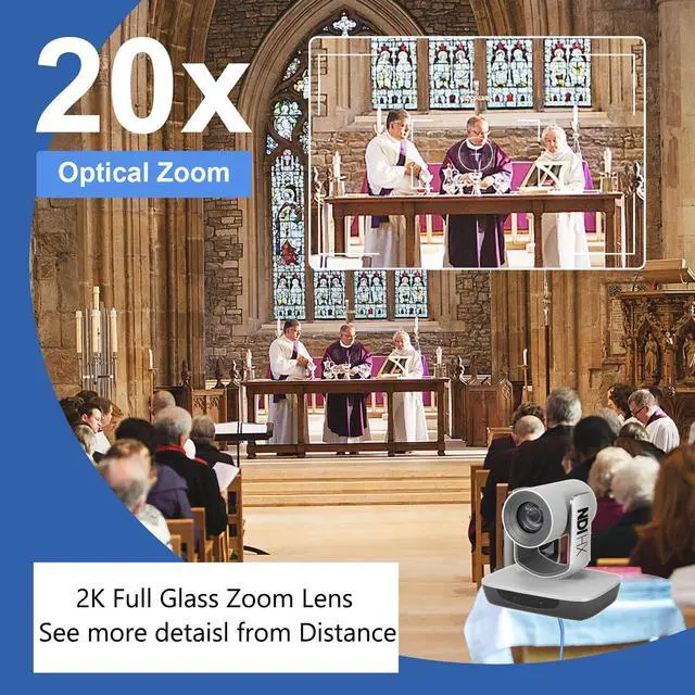 Alt view image 5 of 5 - AVKANS NDI Camera, 20X Zoom 3G-SDI HDMI PTZ USB Web Camera with USB Video Output for Church Worship Live Events, PoE IP Livestream Video Camcorder for Video Production
