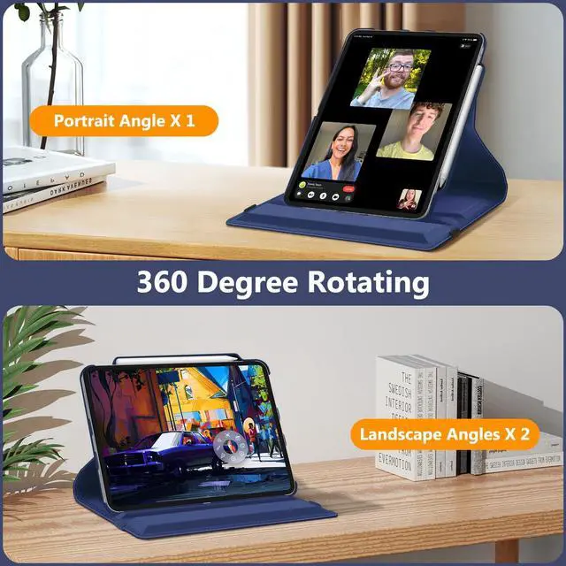 Alt view image 4 of 5 - Fintie Rotating Case for iPad Pro 13-inch (M5) 2025 / (M4) 2024 with Pencil Holder - 360 Degree Swiveling Protective Stand Cover with Auto Wake/Sleep, Navy