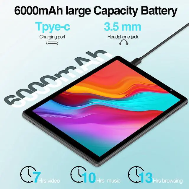 Alt view image 4 of 5 - 10 inch Tablet, Android 10 Tablets 32GB Pad for Adult, Quad-Core Processor, HD IPS Screen, Dual Camera, Built in WiFi, Bluetooth, 6000mAh Battery
