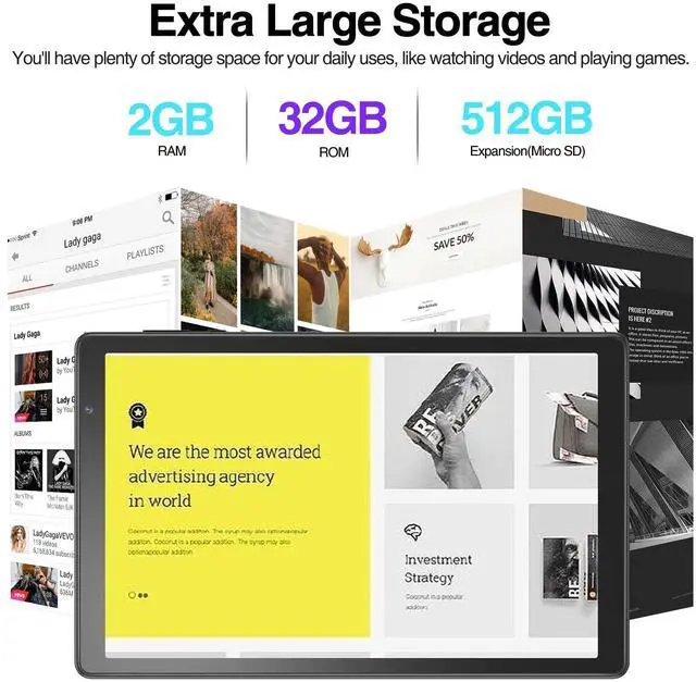 Alt view image 3 of 5 - 10 inch Tablet, Android 10 Tablets 32GB Pad for Adult, Quad-Core Processor, HD IPS Screen, Dual Camera, Built in WiFi, Bluetooth, 6000mAh Battery