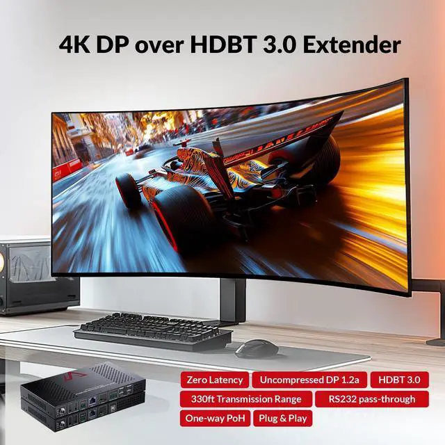 Alt view image 2 of 5 - AV Access 4K DisplayPort 1.2a KVM Extender DP Over Ethernet HDBaseT 3.0 PoE, Uncompressed 4K Transmission up to 100m/330ft, 144-240Hz, 4*USB 2.0 Ports, 2-Way Audio, Zero Latency (4KEX100-DP-Pro)