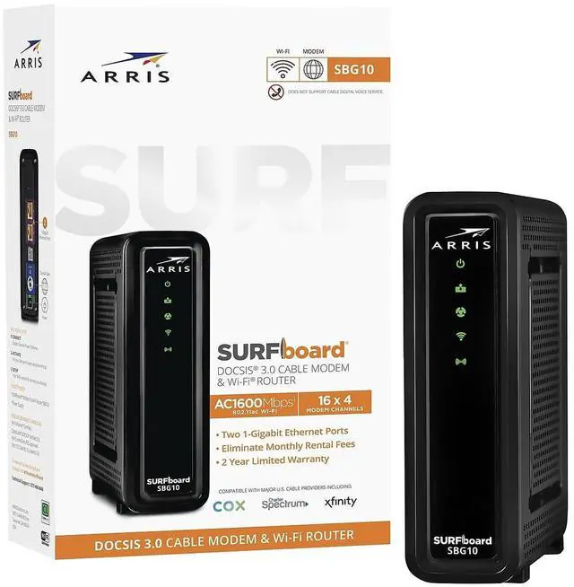 Alt view image 5 of 5 - ARRIS Surfboard 16x4 DOCSIS 3.0 Wi-Fi Cable Modem, Model SBG10 (Black)