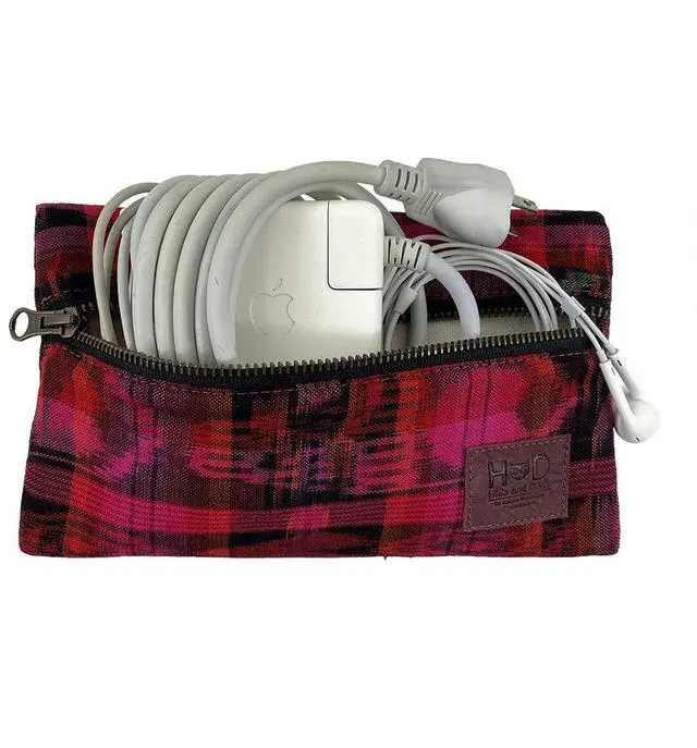 Alt view image 5 of 5 - Hide & Drink, All Purpose Utility & Charger Case Handmade from Artisan Canvas - Tropical Fuchsia