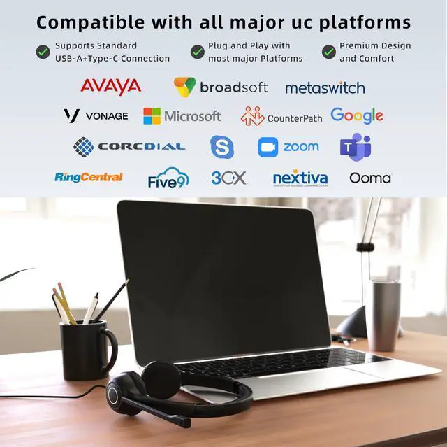 Alt view image 4 of 5 - TruVoice Voicepro 80 Premium Headset and Webcam Bundle (Includes Double Ear USB Headset and 1080P Webcam) All-in-One Combination