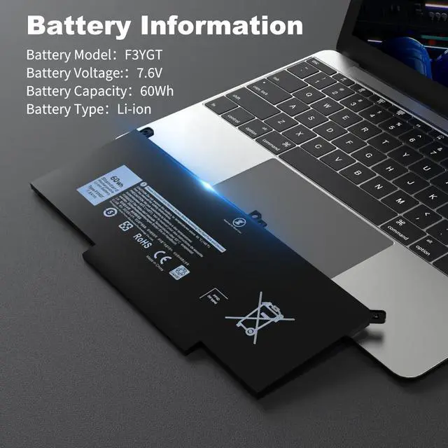 Alt view image 2 of 5 - F3YGT 60Wh Battery for Dell Latitude 7480 7490 7290 7380 7280 7390 E7490 E7480 E7280 12 7000 13 7000 14 7000 Series, DM3WC KG7VF 451-BBYE DM6WC 453-BBCF 0DM3WC 2X39G P73G002 P73G P28S P28S001